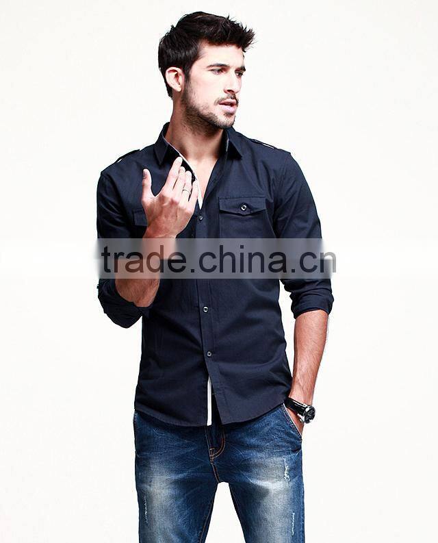 mens slim fit cotton casual shirt with customer logo made in Guangzhou factory directly