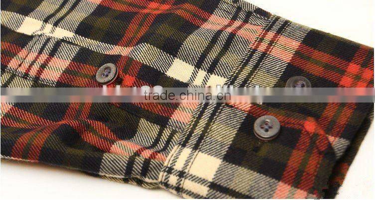 New Men's fashion long sleeve check/plaid flannel shirt with button-down collar