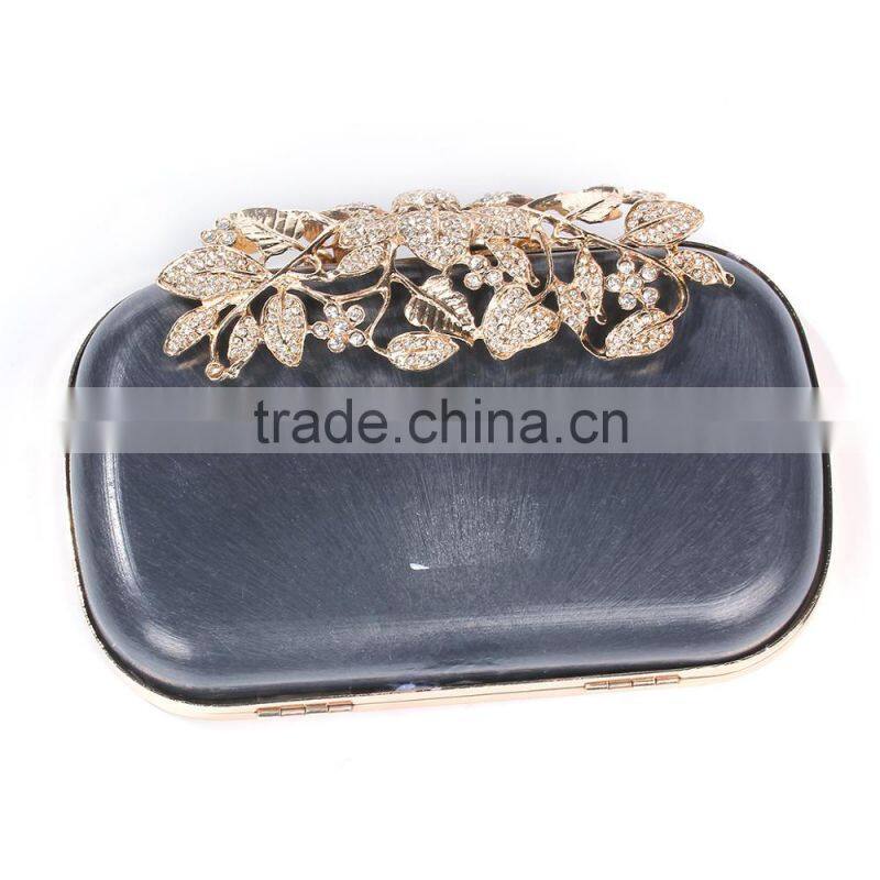 Iron Based Alloy Kiss Clasp Purse Frame Rectangle Clear Rhinestone Gold Plated Flower 16.3cm(6 3/8") x 10.5cm