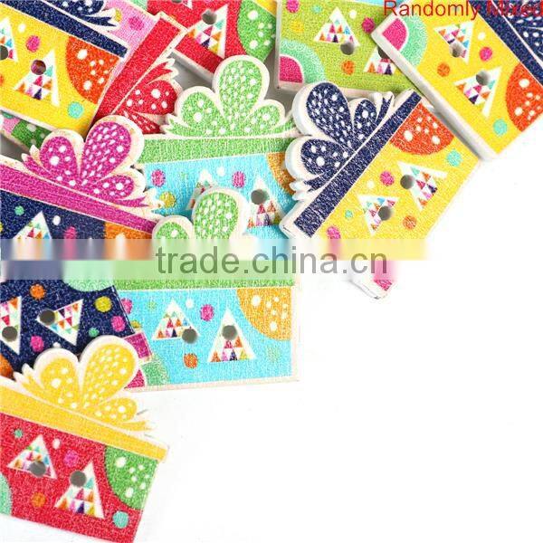 Wood Sewing Buttons Scrapbooking 2 Holes Gift Box At Random Triangle Pattern