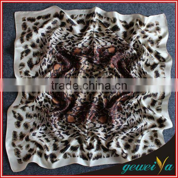 High Quality Square Chiffon Silk Leopard Print Scarf