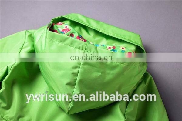 2017 Wholesale OEM Green Children Waterproof Rain Coat High Quality Kids Raincoat