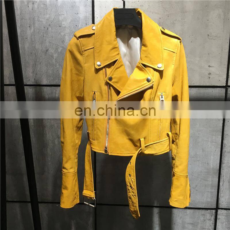 Wholesale Chinese Haining Genuine Leather Coat Woman Red Leather Jacket