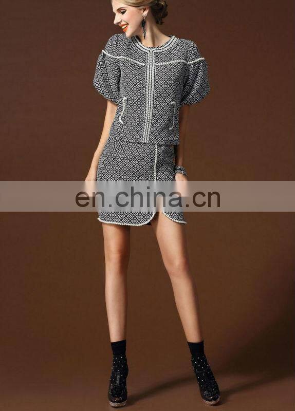 Elegent short sleeve beaded ladies uniform suits