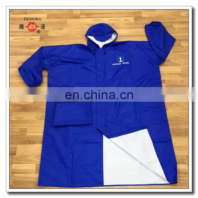 extra large ripstop polyester and PVC long raincoat in blue