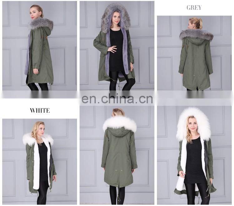 Korea style women hooded fur parka fur raccoon jacket with low price