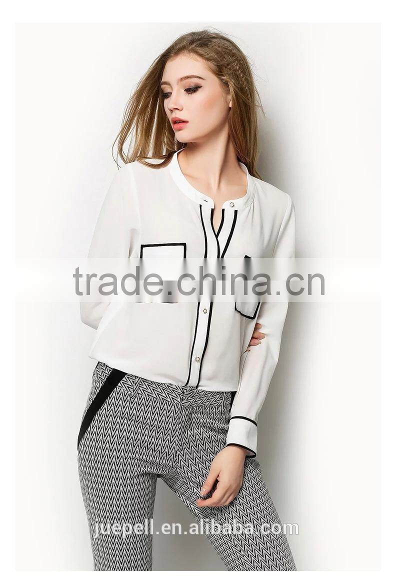 2015 ladies hot selling new design long sleeve blouse check chiffon blouse