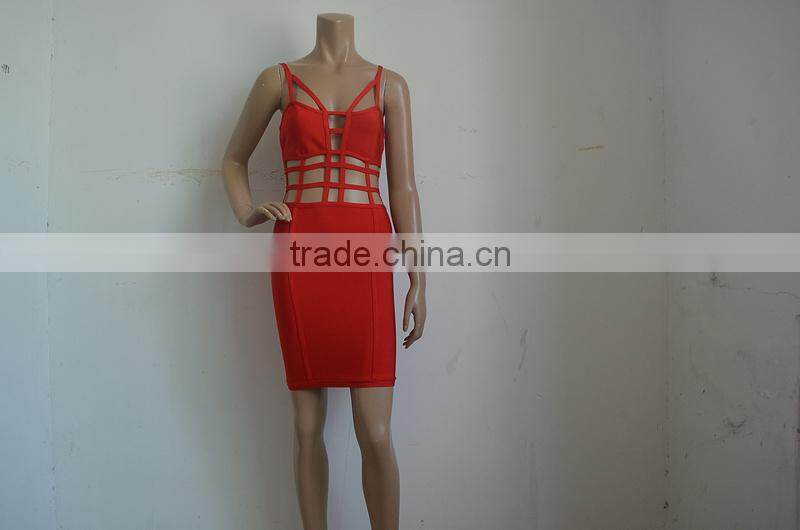 Summer dress Wholesale high quality sey and elegant fashion Ladies cutout strap black white red blue evening party bandage dress