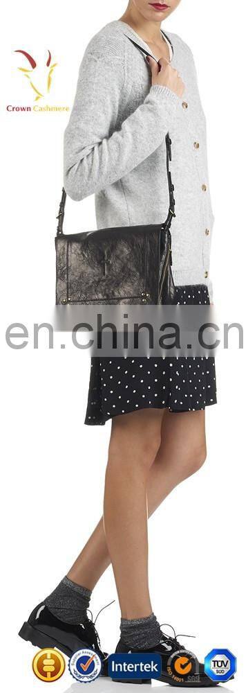 Women winter gery pure cashmere cardigan round neck sweater