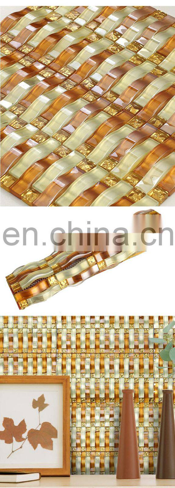 Ripple series gold 3d waves backsplash glass wall mosaic tile