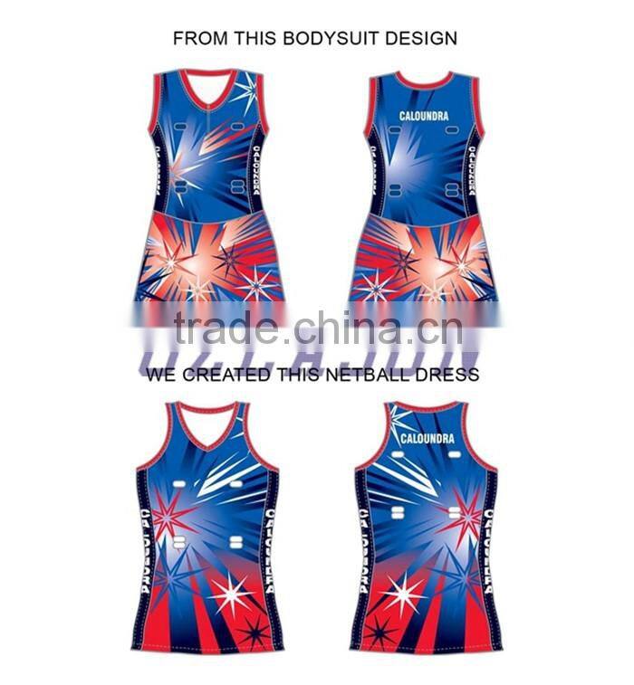 High quality new design pattern athletic netball singlet netball jersey bodysuit