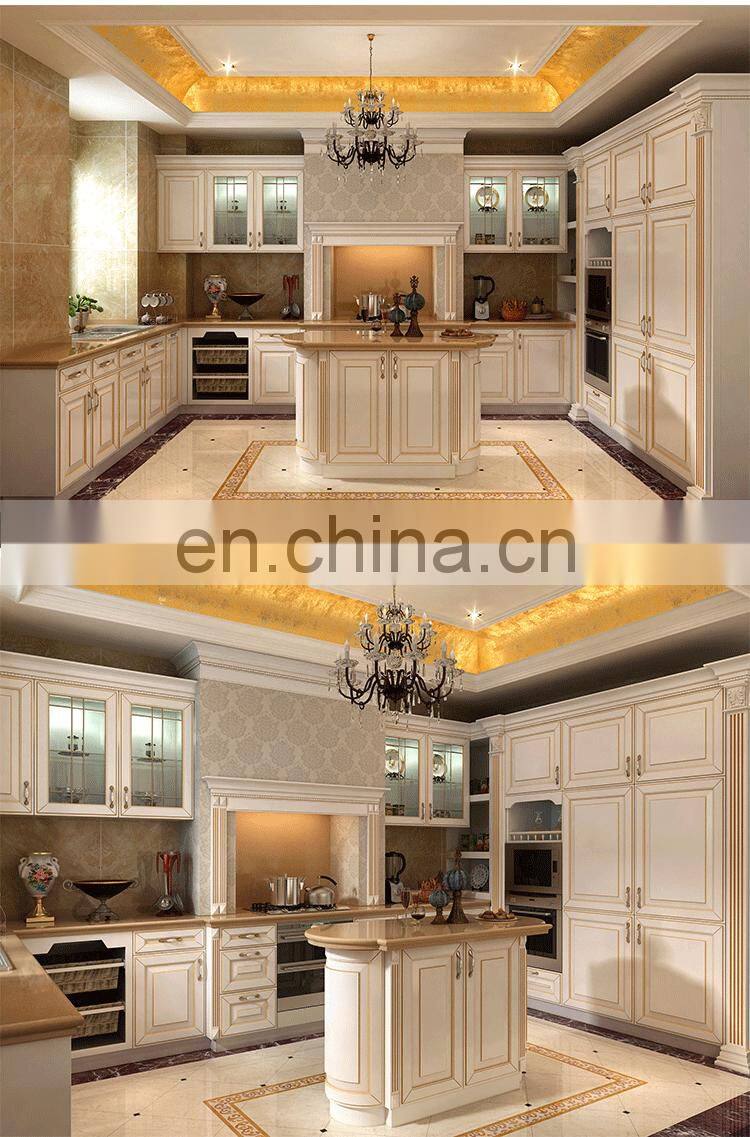 North American Classic Solid Wood Kitchen Furniture Luxury Kitchen Cabinets and Marble Countertops