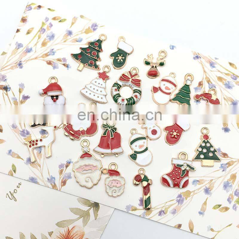 Mixed Christmas Charms Pendants Enamel Bracelet Party Home Metal Craft Decoration Tree Hanging DIY Jewelry Accessories