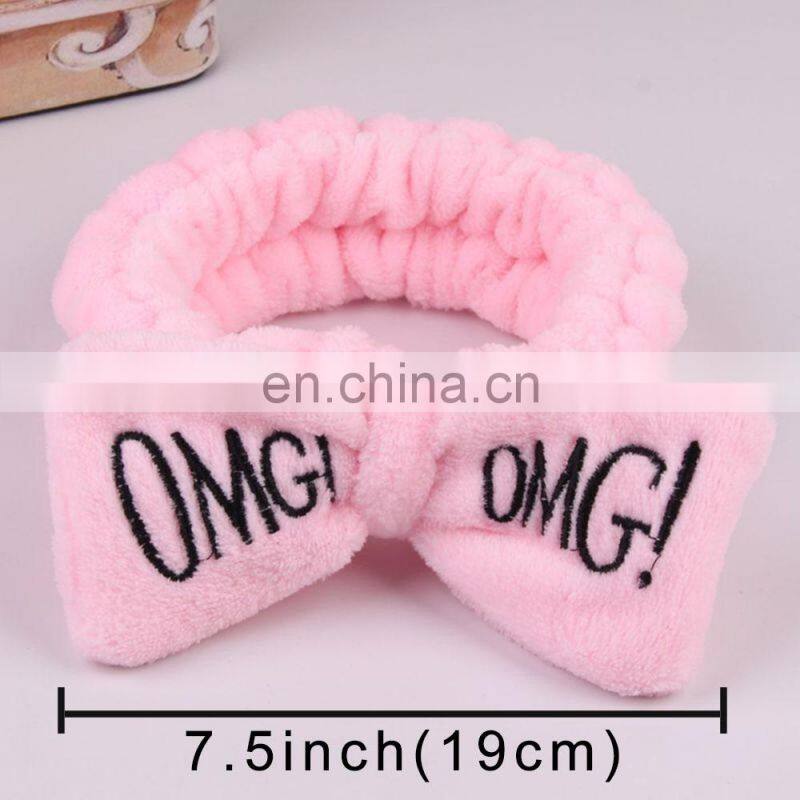 Soft OMG Letter Coral Fleece Wash Face Bow Hairbands For Women Girls Headbands Headwear Hair Bands Turban Hair Accessories