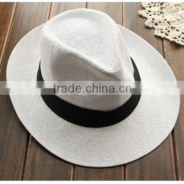 Promotion cheap plain wholesale straw cowboy hats ladies straw hats Beach shading Unisex cowboy straw hat