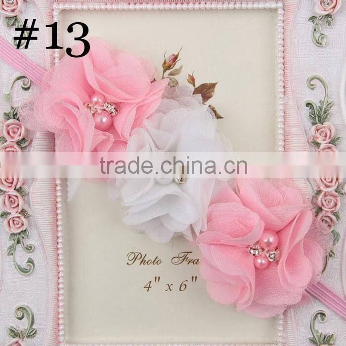 Cute girl princess headbands baby girl flowers cotton elastic headband kids handmake pearls flower headband for girls