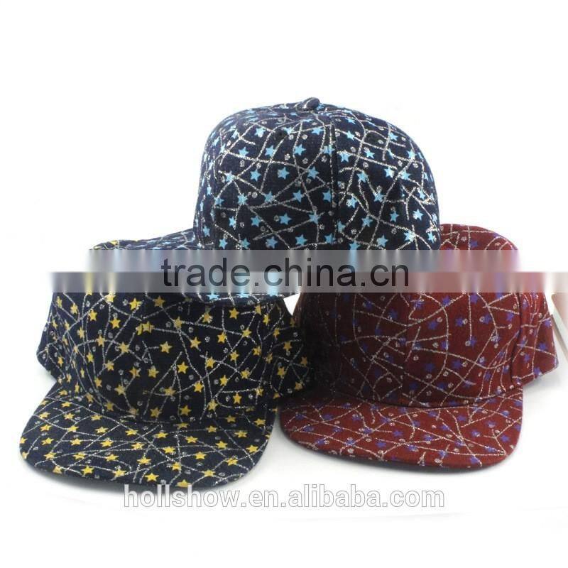 High Quality Star and Stripe Printed 6 Panels Adjustable Flat Snapback Caps