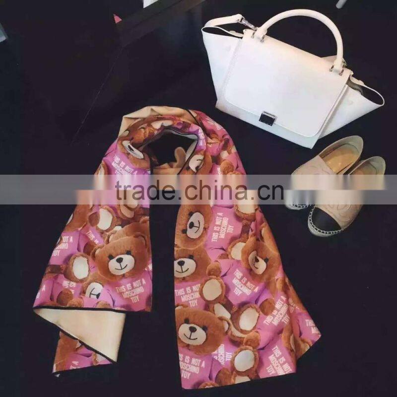 High Quality Black Border Bear Printed Ladies Cashmere Pashmina Shawl