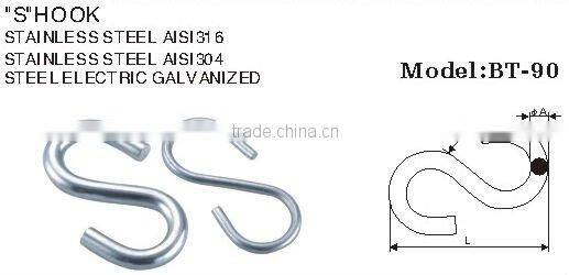 Hot sale stainless steel AISI 304 /316 S hook (40mm long) u shpaed ,S shaped & meat hook.