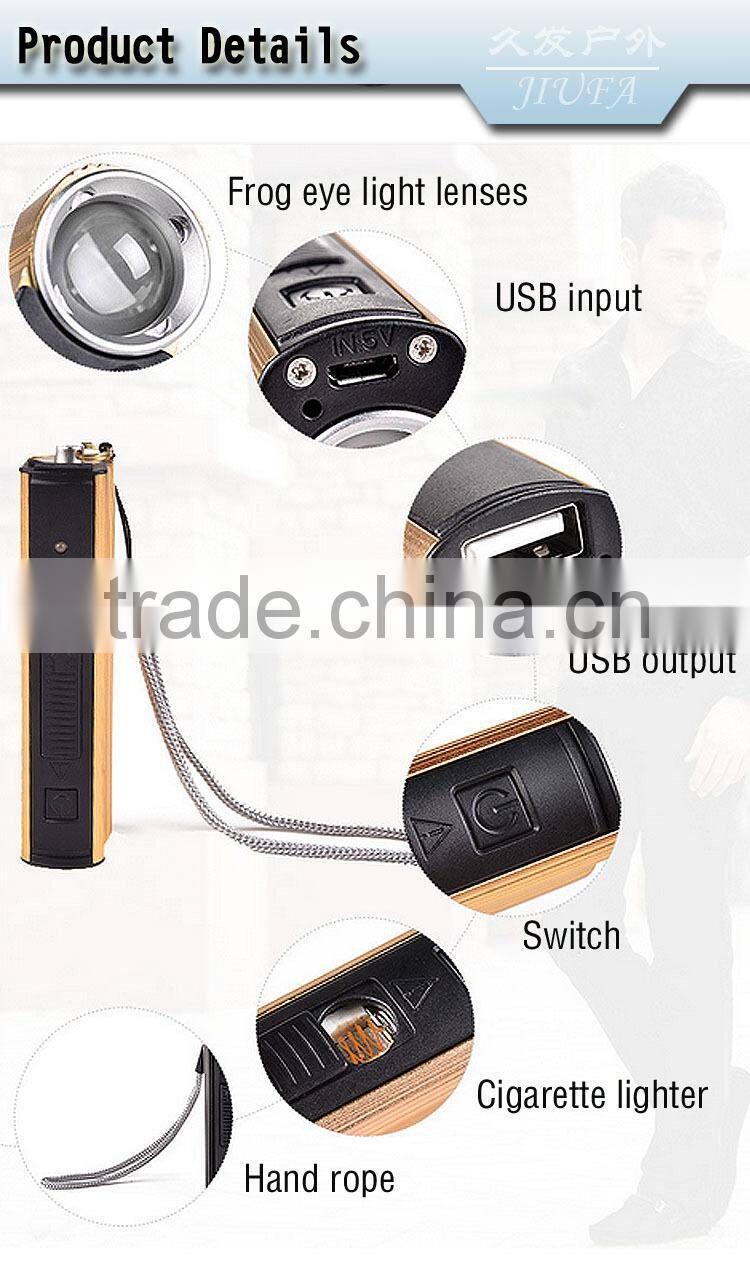 JF Rechargable Emergency LED Cigarette Lighter Flashlight,Smoke Cigarette Lighter Flashlight with USB,power bank with flashlight