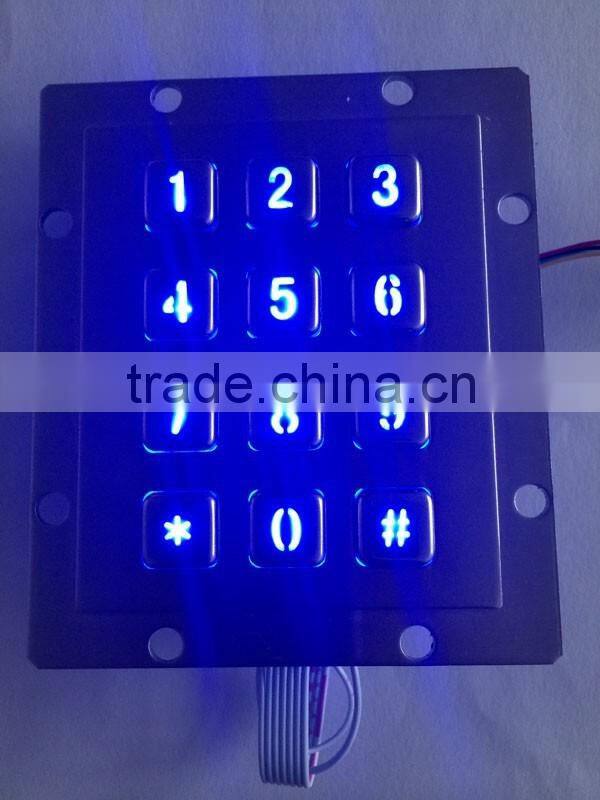 Backlight 12 keys 3x4 metal keypad