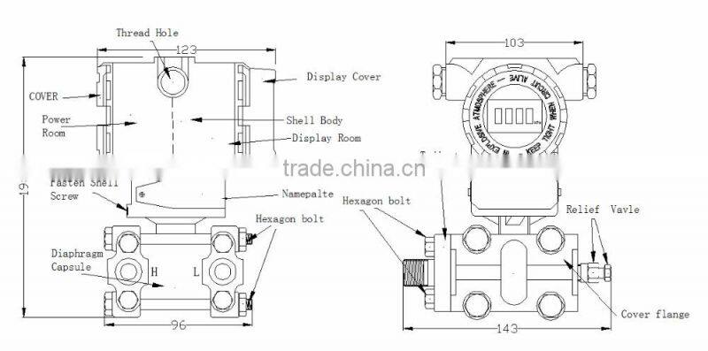 4~20mA industrial differential pressure transducer with Hart