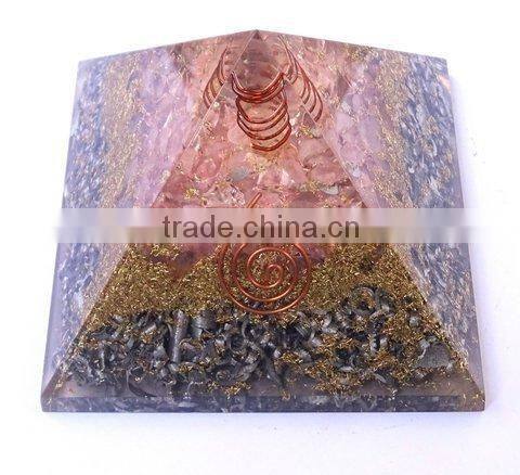 Rose Quartz Orgonite Aluminium Layer Pyramid With Crystal Point : Wholesale Orgonite Products