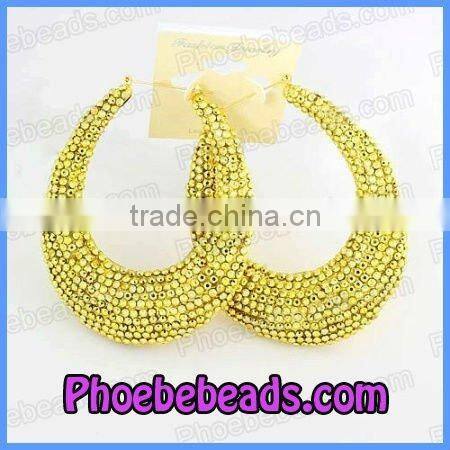 Wholesale Blue Heart Shape Bamboo Hoop Rhinestone Earrings ABE007-2