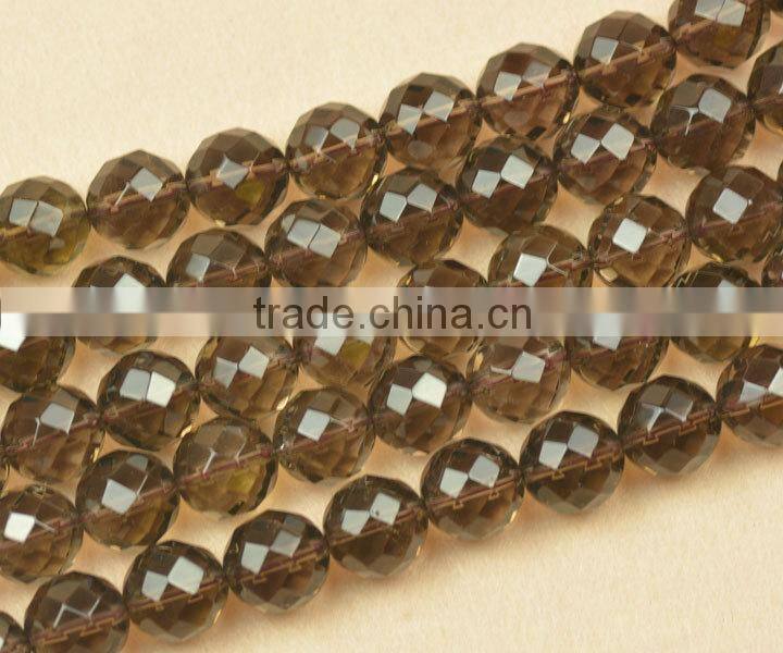 14mm AAA faceted round natural smoky quartz stone price, smoky quartz