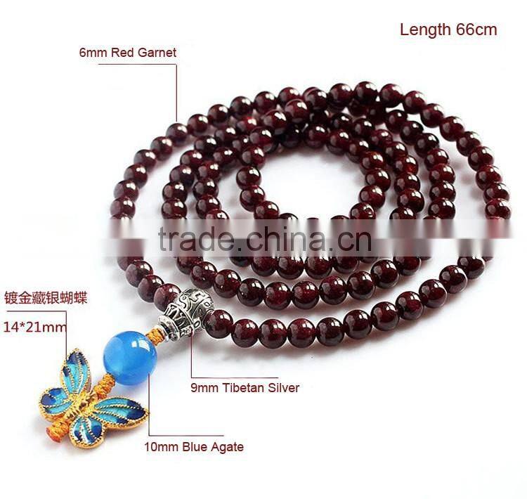 2016 new style Hot natural crystal bracelet Garnet Blue Agate prayer beads rosary bracelet 108 bracelet