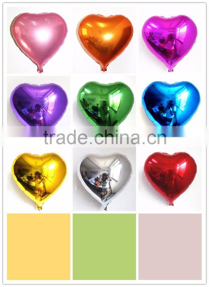 wholesale 75cm/36 inch Large size heart shaped pure color foil balloon, metallic plain foil baloon