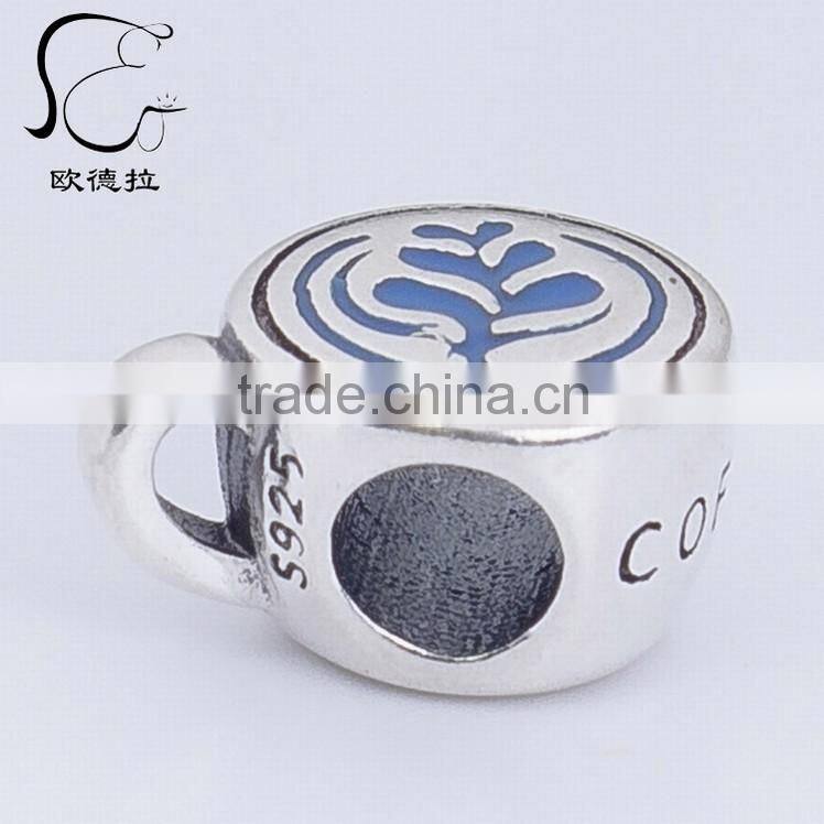 Custom made Sterling silver fashion coffee cup enamel charms