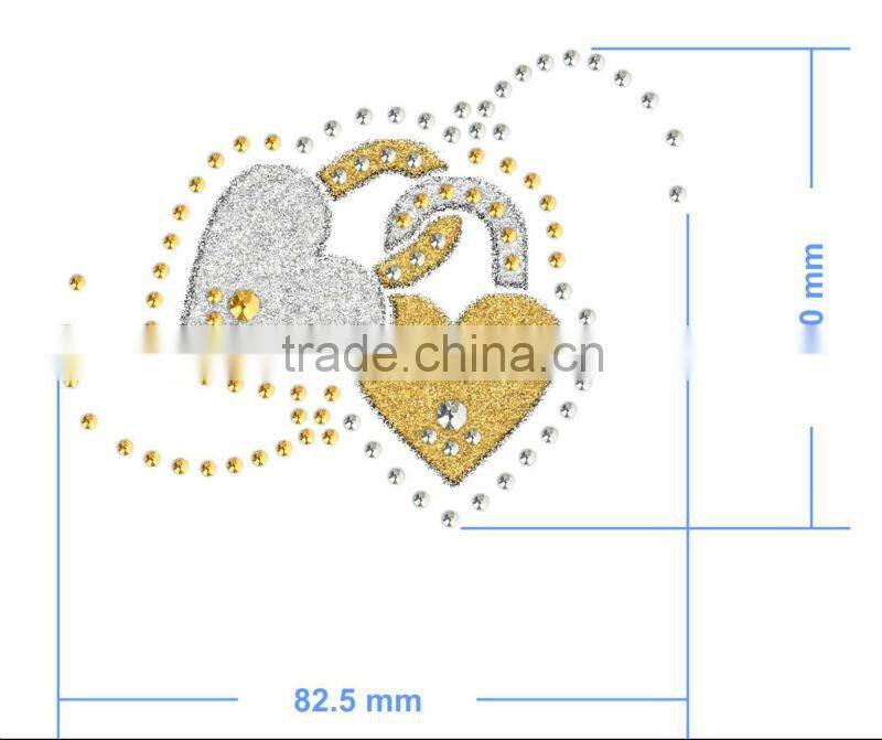 gold and silver rhinestone iron on glitter material fashion hotfix motif