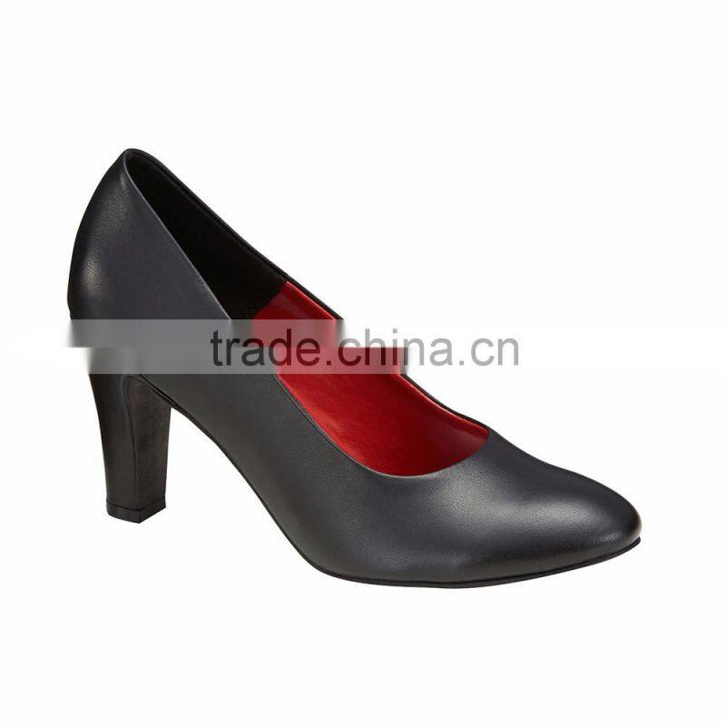 Top quality dress ladies Round toe shape classic breatheable PU lining comfortable black sheep skin pump shoes