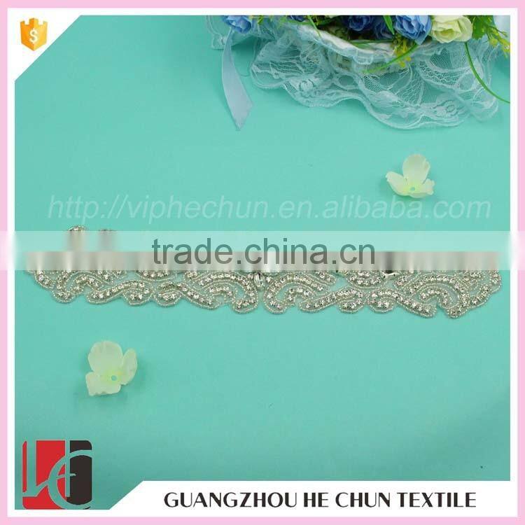 HC-3449 Hechun Factory Sew On Crystal Bead Hand Applique Embroidery Designs for Wedding Dress