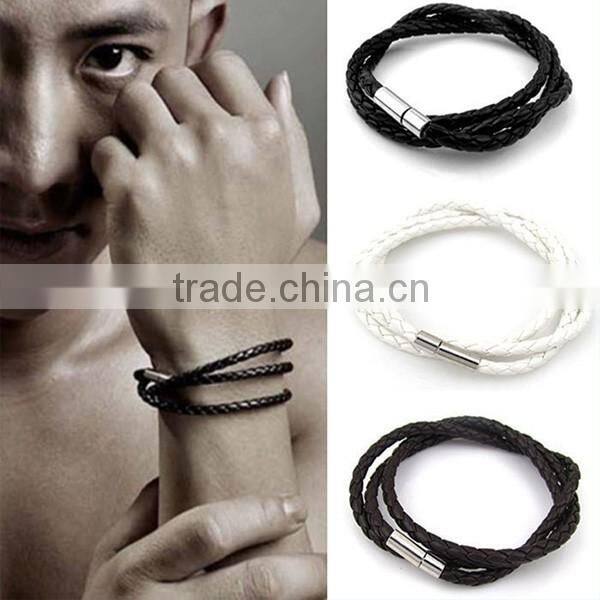 Fashion Jewelry Wholesale Mens Bracelets Wrapped Genuine Leather Bracelet with Braided Rope