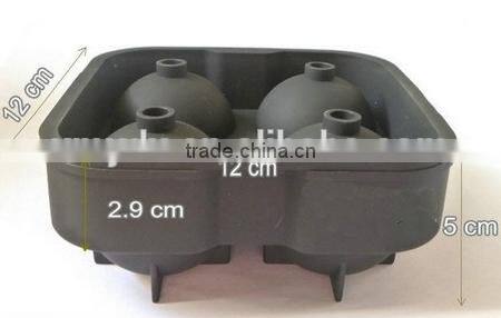 Round shape silicone ice cube tray maker, silicone 4 ice tray, silicone whiskey ice ball tray