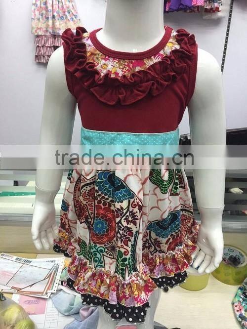 2016 Newest boutique girls summer outfits popular style squirrel printing top cotton ruffle outfits