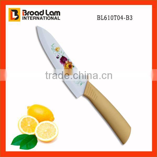 4pcs Ceramic Knife set in acrylic stand with flower printing stained paper blade and handle Customized design is welcomed