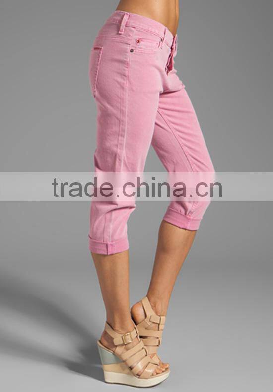 pink lady cropped jeans for women oem jeans cropped denim pants JXQ207