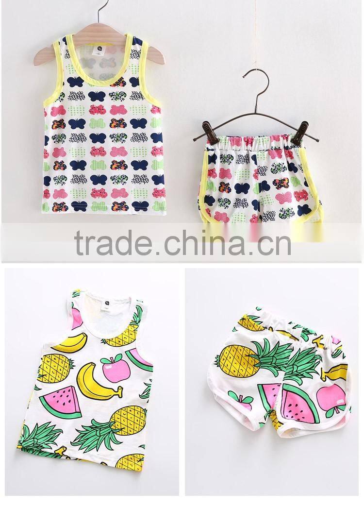Wholesale Types of Cartoon Printed Comfort Summer Wear Children Tank Top Shorts Sets, Kids Clothes Set