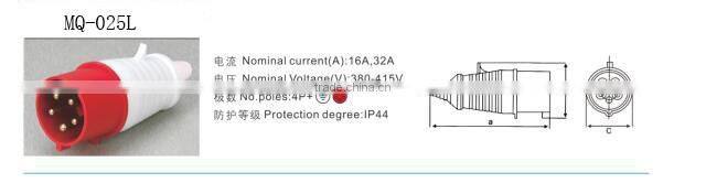 MQ-023 Male Electrical Industrial Blue Plug&Socket 2P+E 32 amp 3p 440v
