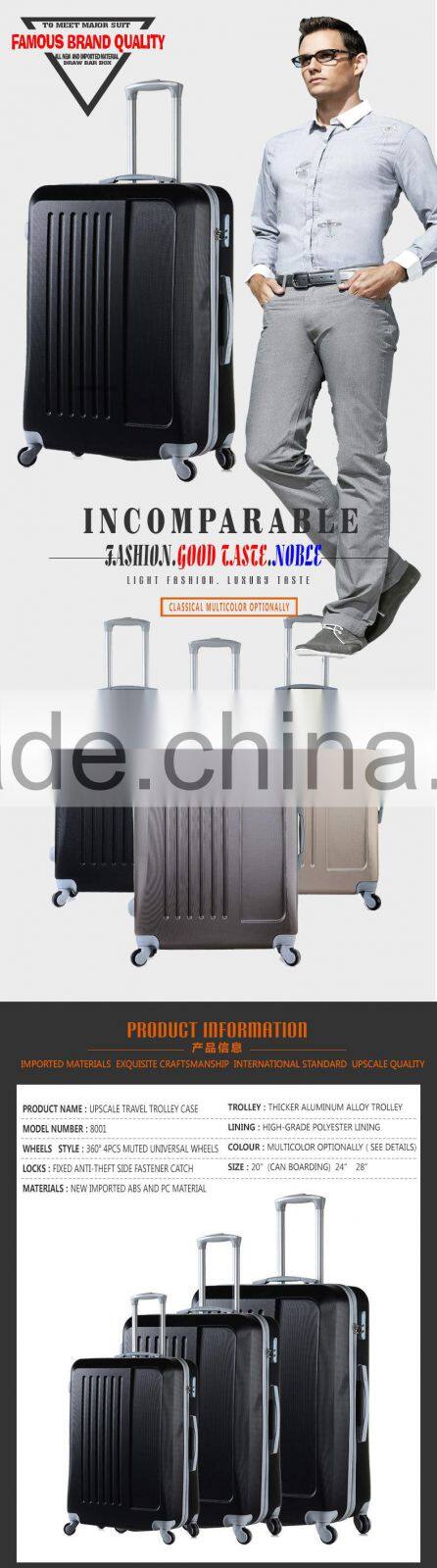 PC,ABS + PC Material color printing trolley luggage