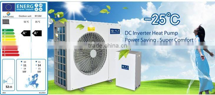 All day heating 30deg.C for 25~240cube meter water 12kw/19kw/35kw/70kw COP4.62 thermostat swimming pool heat pump split top fan