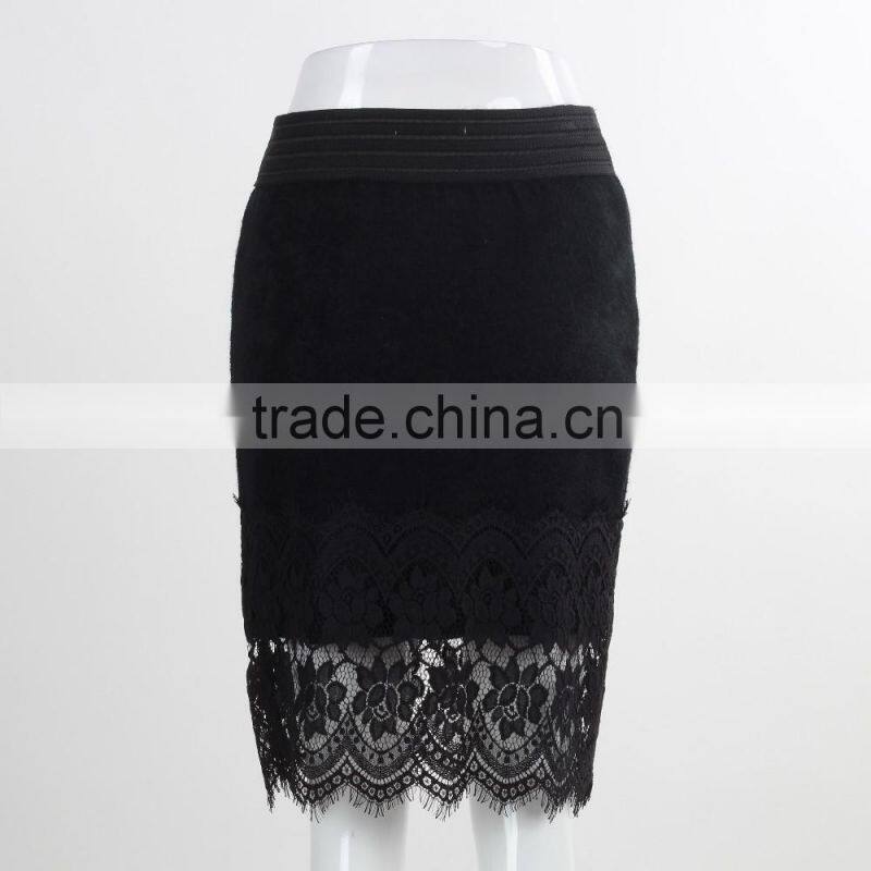 F5S43022 New Arrival Women Elastic Waistband Eyelash Lace Hem Skirts