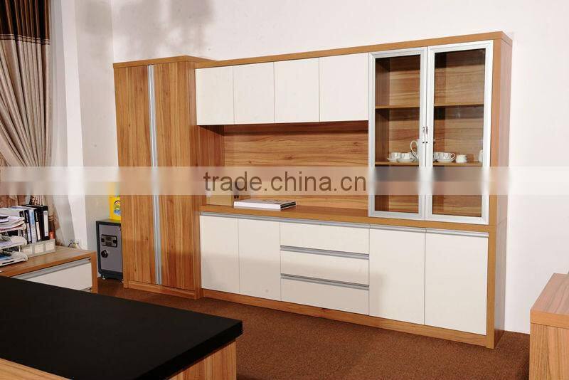 HC-M022 walnut color office wooden file cabinet with glass door
