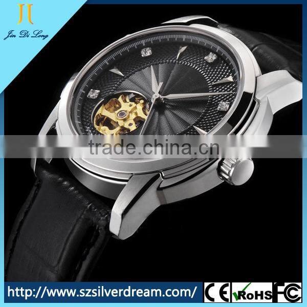 2016 Automatic Mechanical Tourbillion Men's Watch Fashion Genuine Leather Skeleton Wrist Watch