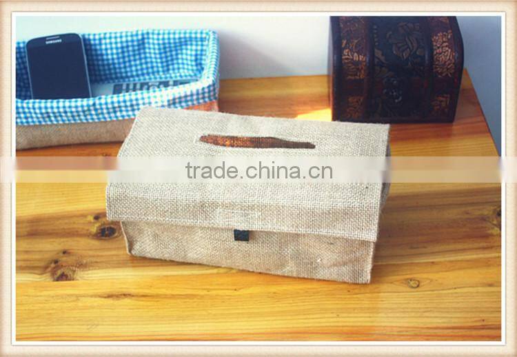 Simple and natural jute fabric tissue box