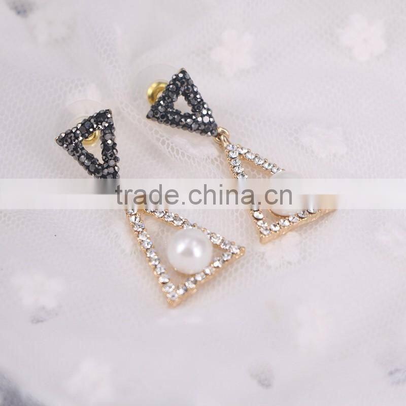 Natural Pearl Jewelry Stud Earrings Druzy Pave Crystal, Fashion Gold Plated Earring