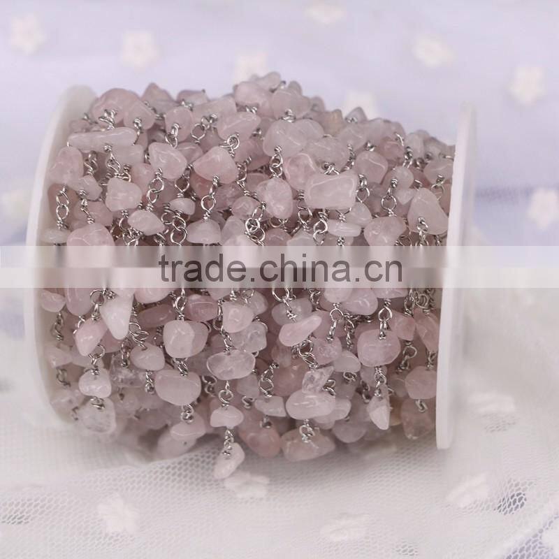 Rosary chain Black Agate Chips Bead Free Form Chains Silver Plated Chain